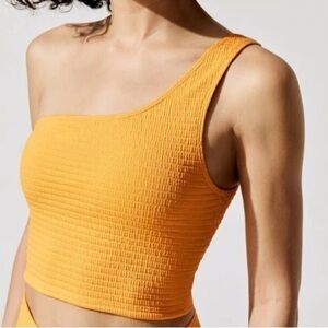 Carbon38 Ribbed One-Shoulder Crop Top in Mustard